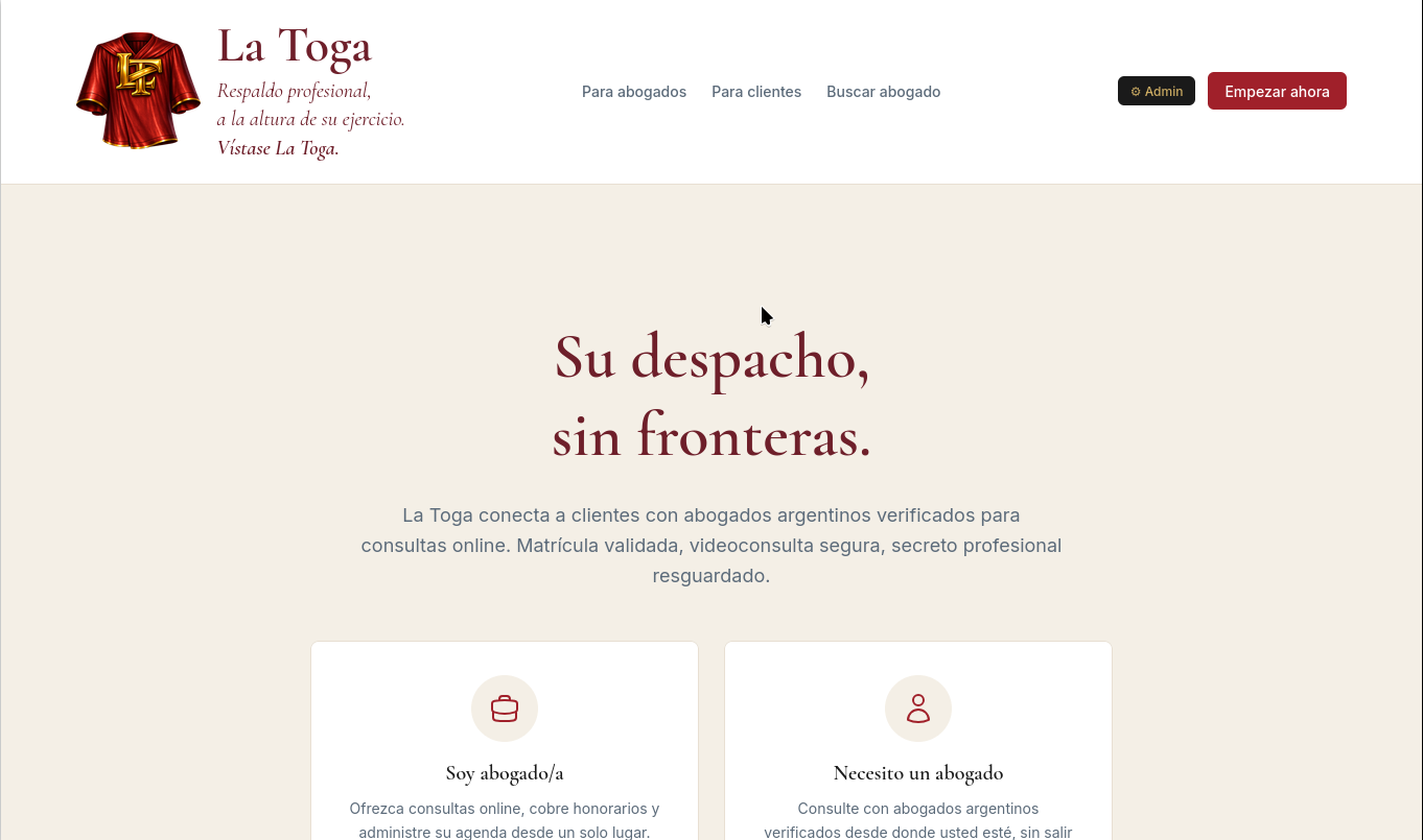 Portada del sitio de La Toga